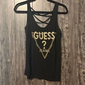 💥Buy 2 Get 1 Free💥 Guess Black Tank Top with Gold Logo